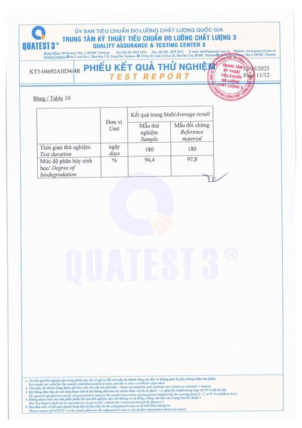 Kết quả test phân hủy sinh học - Túi Phân Hủy Tổng Hợp II - Công Ty TNHH Sản Xuất Thương Mại Tổng Hợp II
