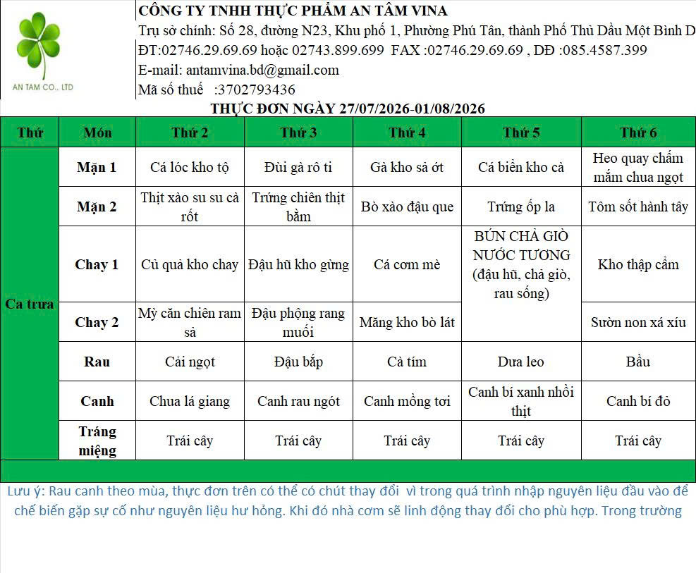 Thực đơn theo ngày
