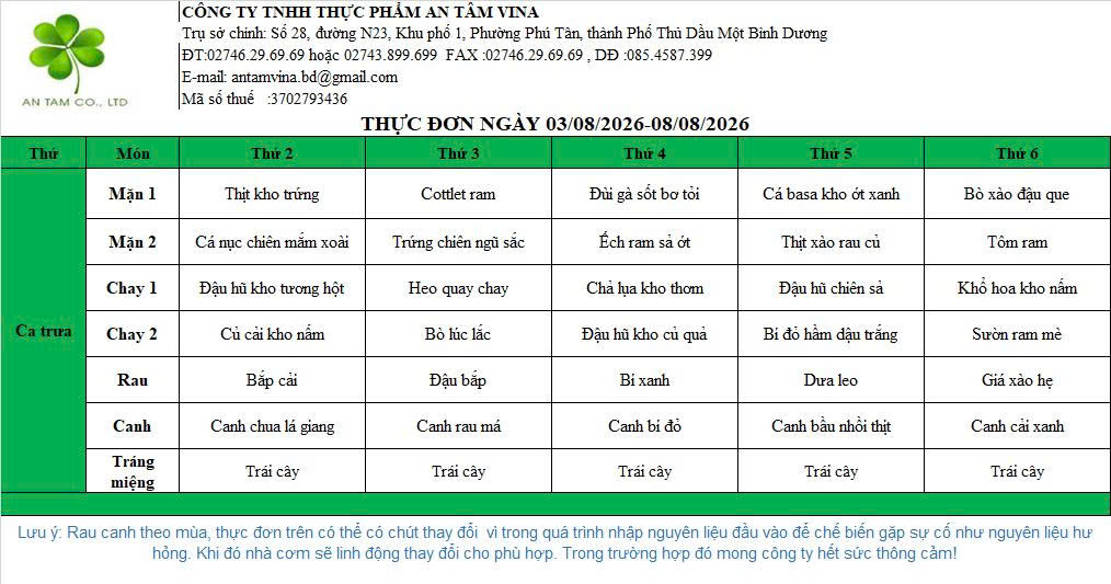 Thực đơn theo ngày
