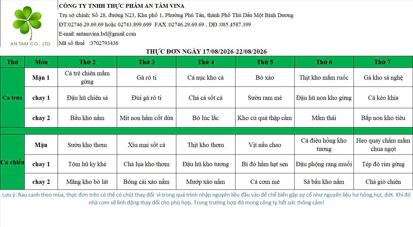 Thực đơn theo ngày