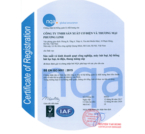 Chứng nhận ISO 9001:2015 - Động Cơ Điện Phương Linh - Công Ty TNHH Sản Xuất Cơ Điện & Thương Mại Phương Linh