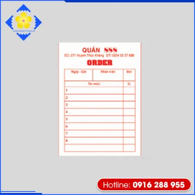 In phiếu Order - Hộp Cứng Cao Cấp Tân Minh Thạnh - Công Ty TNHH In Bao Bì - Sản Xuất - Thương Mại Tân Minh Thạnh