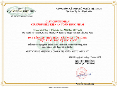 Giấy chứng nhận cơ sỏ đủ điều kiện an toàn thực phẩm