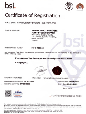 Giấy chứng nhận hệ thống quản lý chất lượng sản phầm ISO 22000:2018