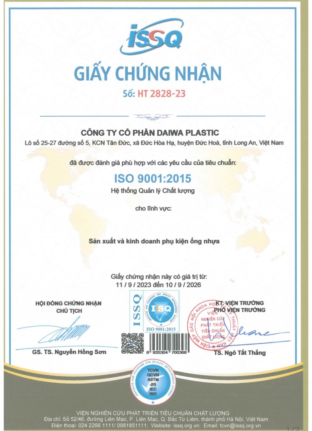 ISO 9001:2015 - Công Ty Cổ Phần Daiwa Plastic