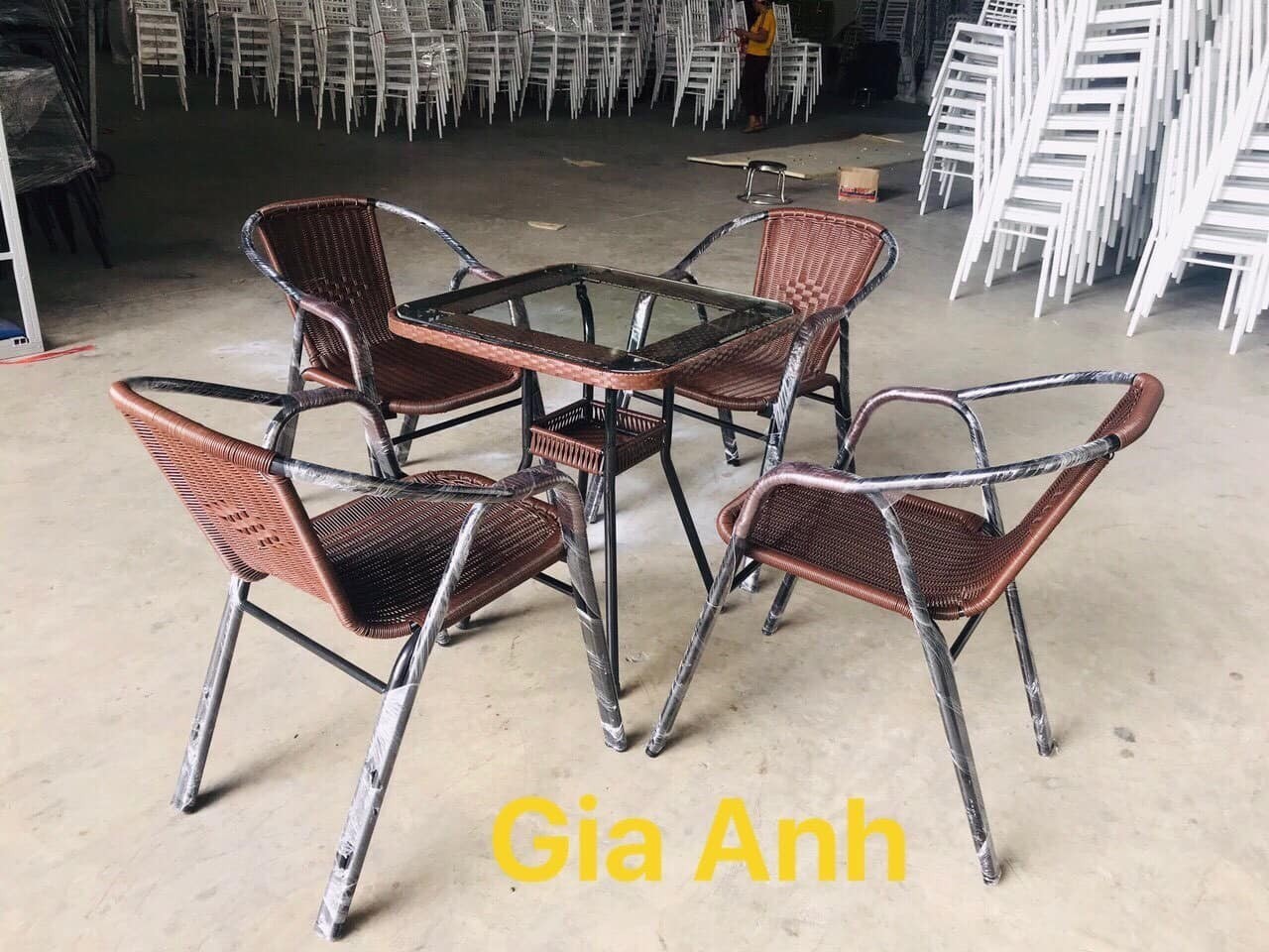 Bộ bàn ghế mây nâu - Gia Công Inox Gia Anh Hải Dương - Công Ty TNHH Gia Anh Hải Dương