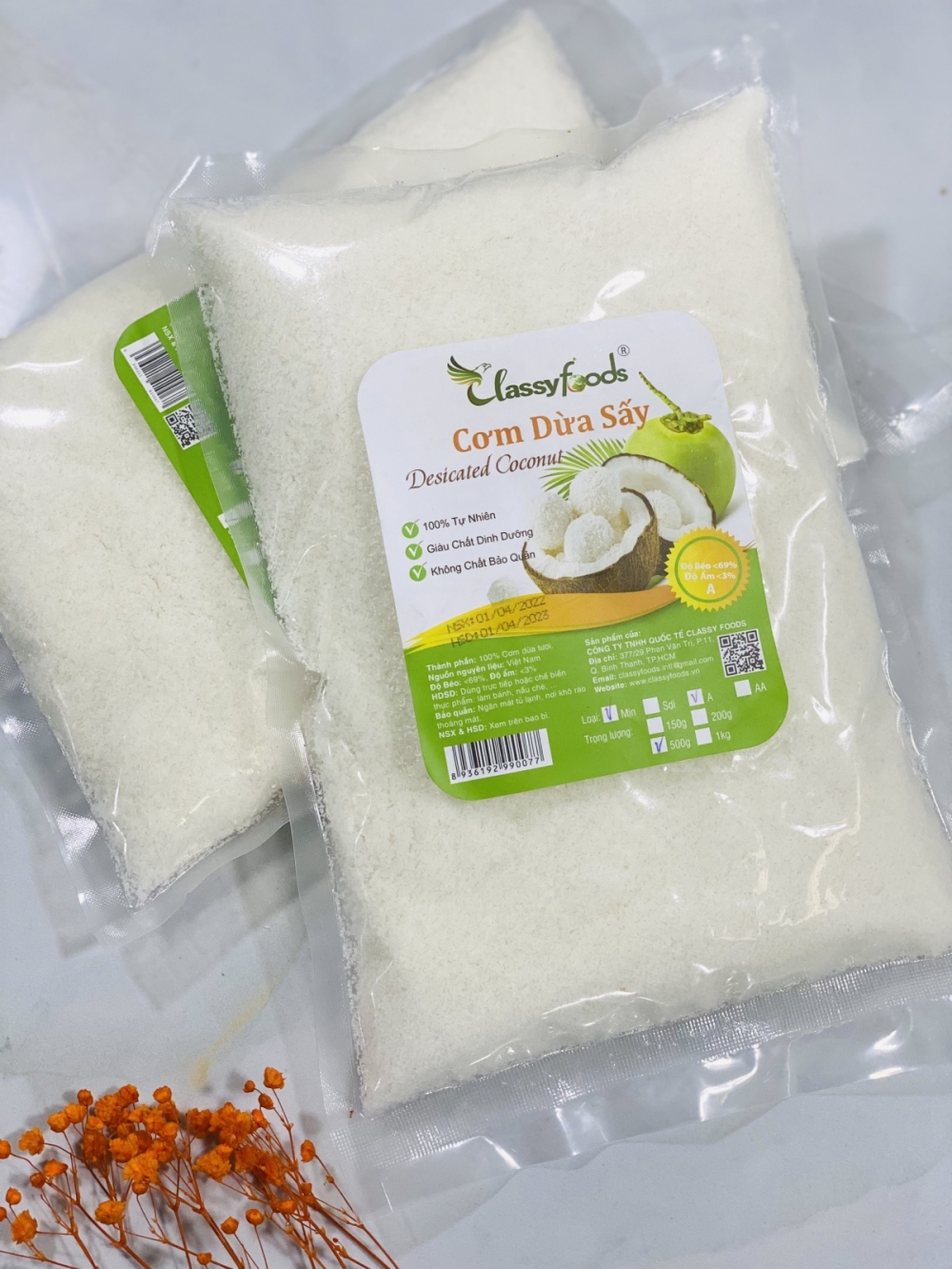 Cơm dừa sấy mịn 500gr - Thực Phẩm Sạch Classy Foods - Công Ty TNHH Quốc Tế Classy Foods