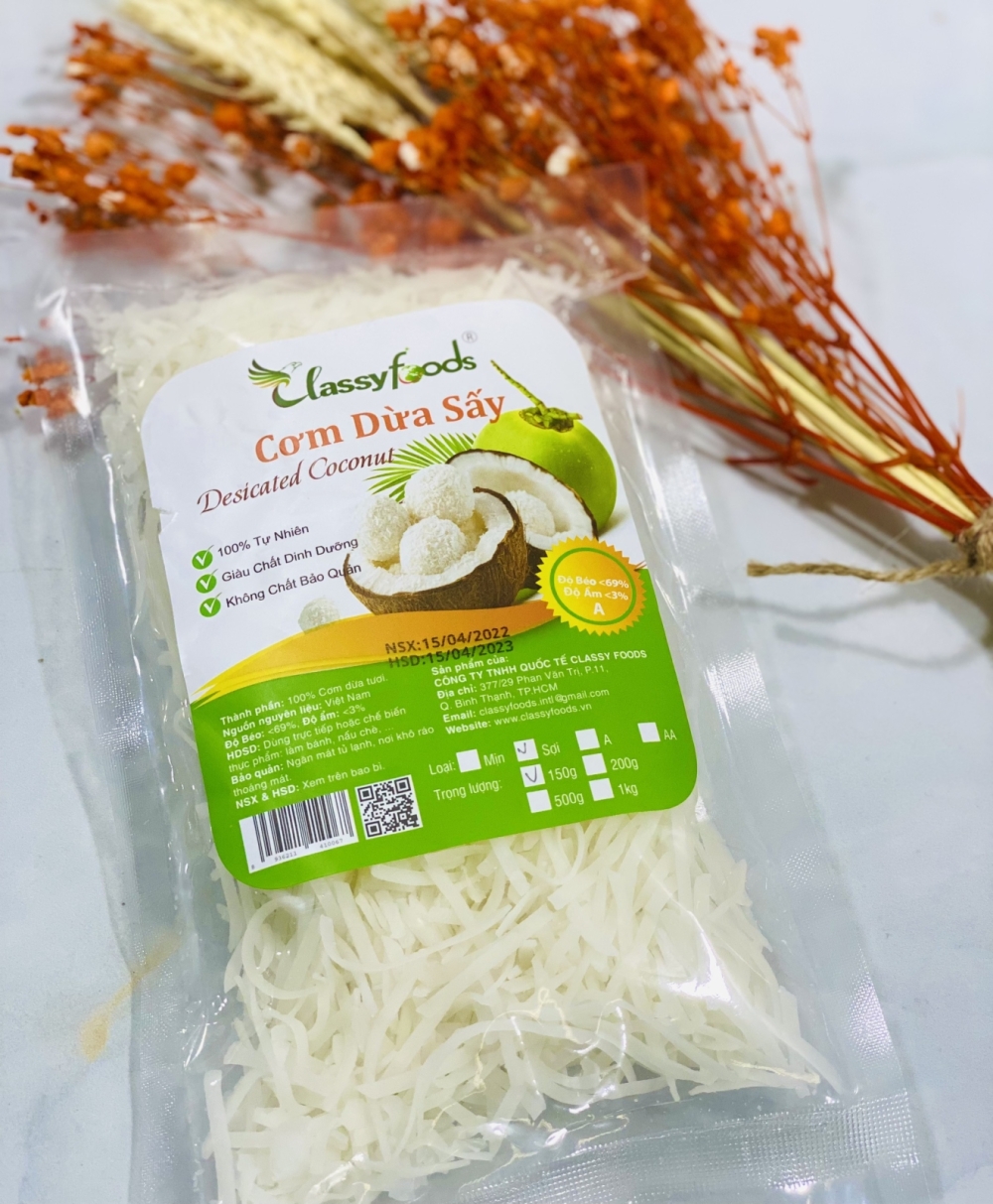 Cơm dừa sấy sợi 150gr - Thực Phẩm Sạch Classy Foods - Công Ty TNHH Quốc Tế Classy Foods