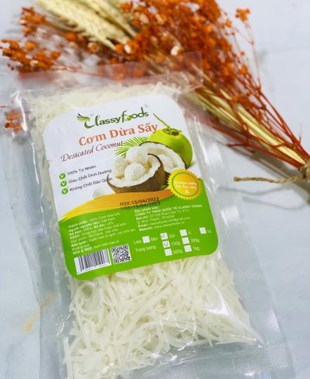 Cơm dừa sấy sợi 150gr - Nguyên Liệu Bánh Kẹo Classy Foods - Công Ty TNHH Quốc Tế Classy Foods