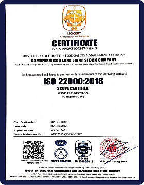 Chứng nhận ISO 22000:2018 - Cửu Long Mỹ Tửu - Công Ty Cổ Phần Somo Gold