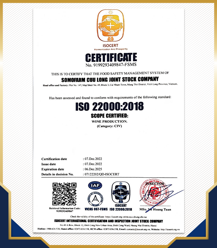 Chứng nhận ISO 22000:2018