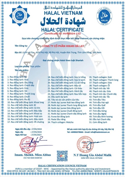 Chứng nhận của Hikari - Công Ty Cổ Phần Hikari Đà Lạt