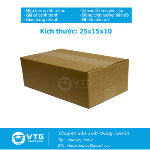 Hộp carton 25x15x10 - Bao Bì Carton VTG - Công Ty TNHH Đầu Tư Và Xây Dựng VTG