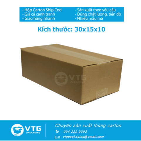 Hộp carton 30x15x10 - Bao Bì Carton VTG - Công Ty TNHH Đầu Tư Và Xây Dựng VTG