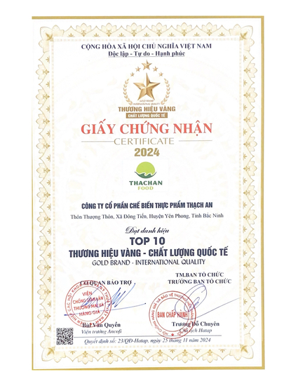 Chứng nhận TOP 10 Thương Hiệu Vàng