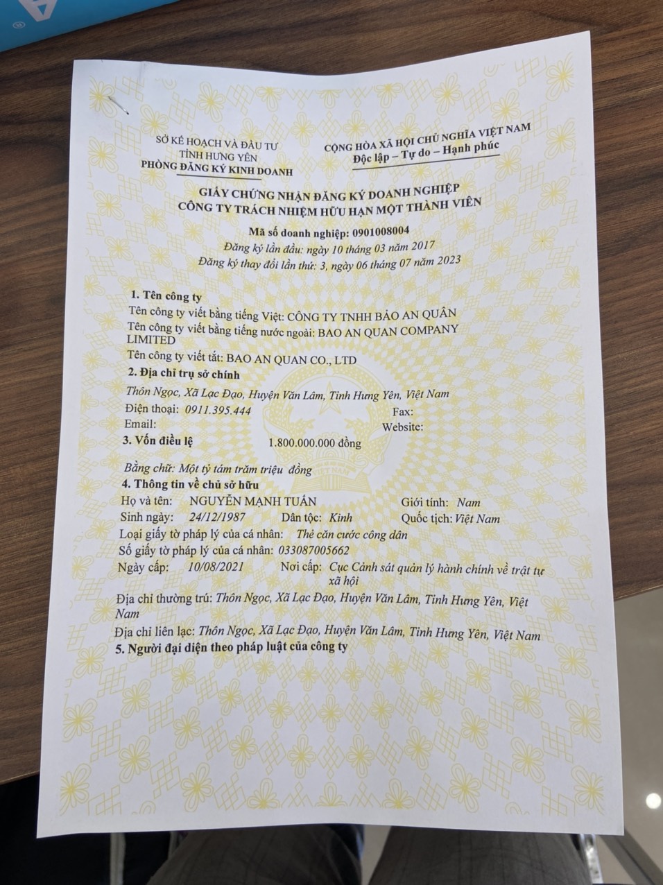 Chứng chỉ, chứng nhận - Logistics Bảo An Quân - Công Ty TNHH Bảo An Quân