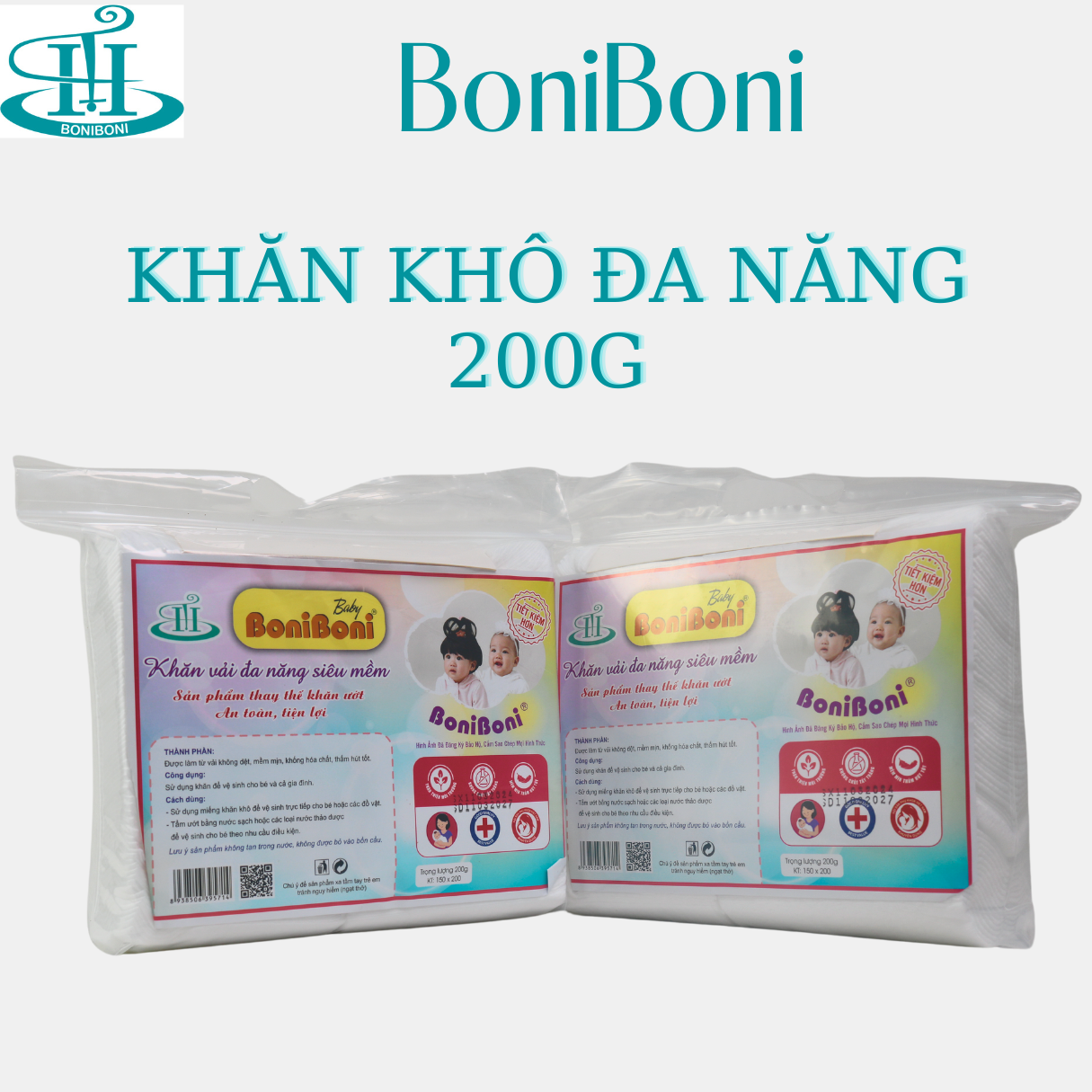 Khăn khô đa năng 200g - Khăn Ướt Boniboni - Xưởng Sản Xuất Huyền Trang