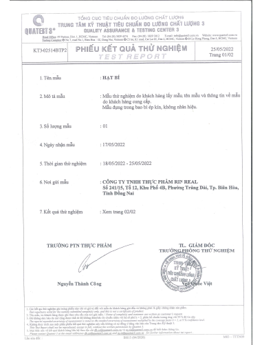 Giấy công bố sản phẩm hạt bí rang sạch
