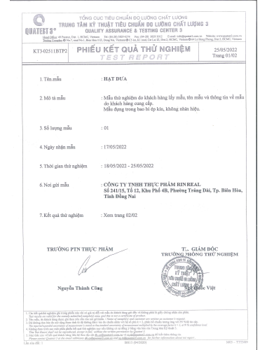 Giấy công bố sản phẩm hạt dưa rang sạch