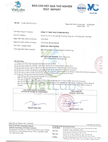 Giấy kiểm nghiệm bánh hạt dinh dưỡng