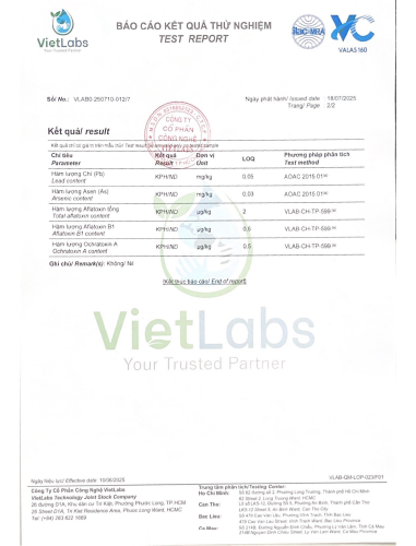 Giấy kiểm nghiệm hạt điều sữa nguyên vị