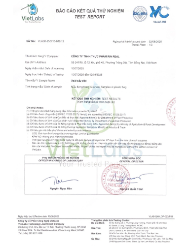 Giấy kiểm nghiệm xoài sấy dẻo
