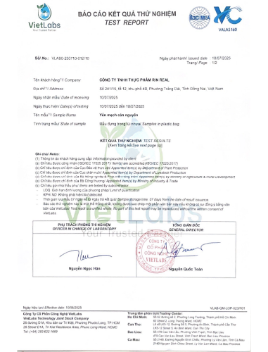 Giấy kiểm nghiệm yến mạch nguyên cám