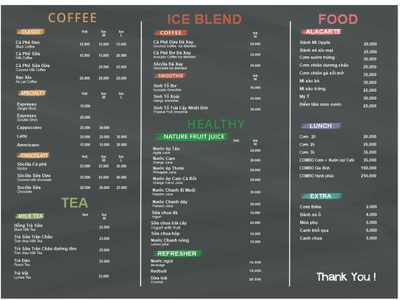 Menu cà phê