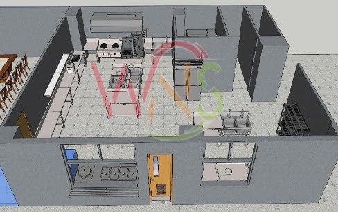 Thiết kế 3D bếp công nghiệp