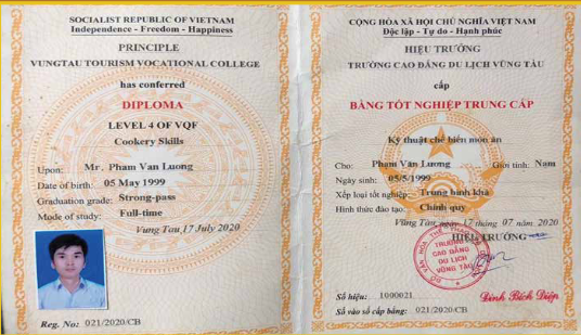 Bằng tốt nghiệp Trung Cấp - Suất ăn Công Nghiệp Phú Mỹ Gold - Công Ty CP Dịch Vụ Và Thương Mại Phú Mỹ Gold