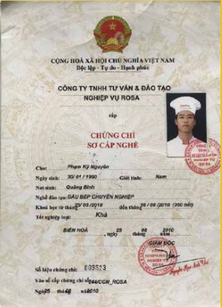 Chứng chỉ sơ cấp nghề - Suất ăn Công Nghiệp Phú Mỹ Gold - Công Ty CP Dịch Vụ Và Thương Mại Phú Mỹ Gold
