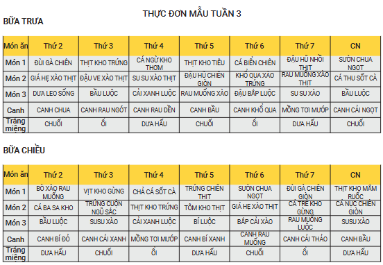 Thực đơn mẫu tuần 3 - Suất ăn Công Nghiệp Phú Mỹ Gold - Công Ty CP Dịch Vụ Và Thương Mại Phú Mỹ Gold