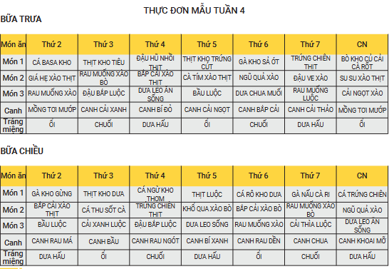 Thực đơn mẫu tuần 4 - Suất ăn Công Nghiệp Phú Mỹ Gold - Công Ty CP Dịch Vụ Và Thương Mại Phú Mỹ Gold