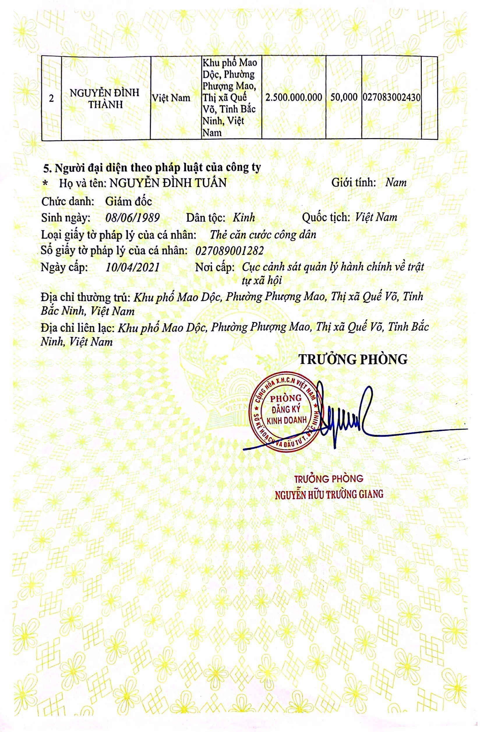Chứng nhận đăng ký doanh nghiệp