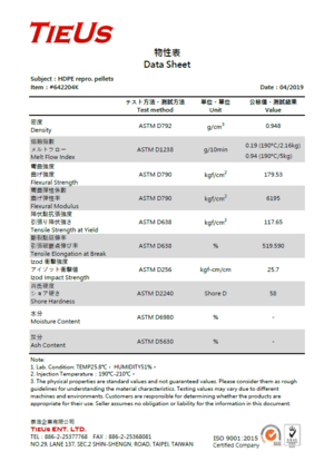 Thông số kỹ thuật của sản phẩm - TieUs Enterprises Ltd.