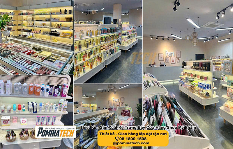 Kệ trưng bày cửa hàng shop mỹ phẩm - Kệ Siêu Thị Pominatech - Công Ty TNHH Pominatech Việt Nam