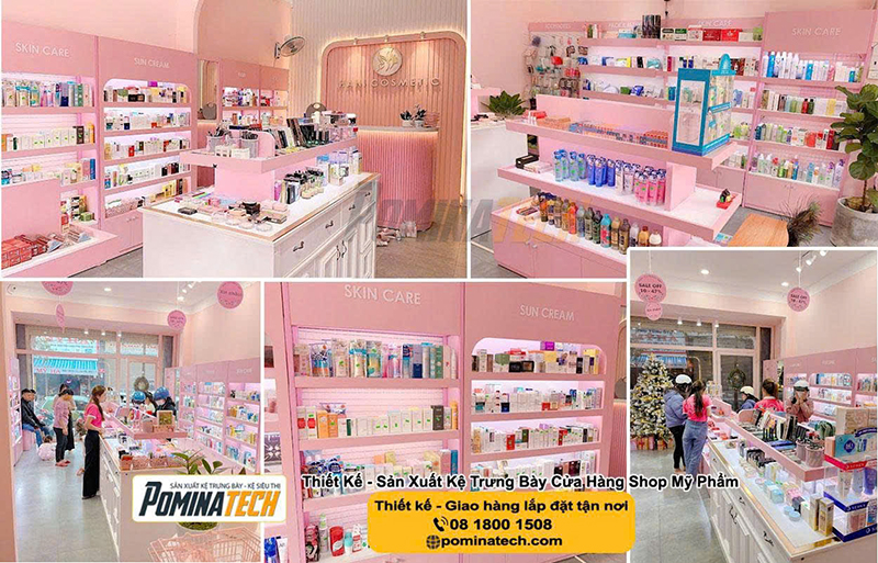 Kệ trưng bày cửa hàng shop mỹ phẩm - Kệ Siêu Thị Pominatech - Công Ty TNHH Pominatech Việt Nam