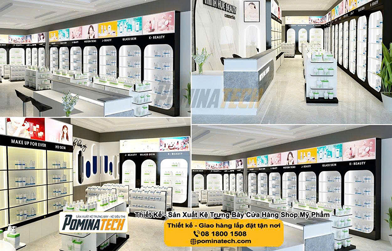 Kệ trưng bày cửa hàng shop mỹ phẩm - Kệ Siêu Thị Pominatech - Công Ty TNHH Pominatech Việt Nam