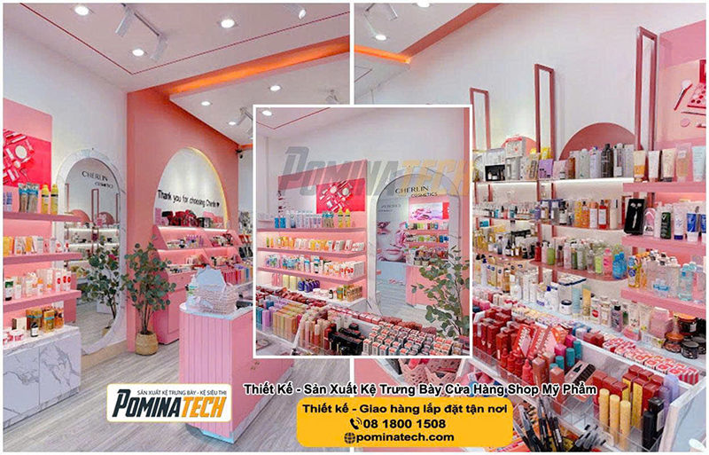 Kệ trưng bày cửa hàng shop mỹ phẩm - Kệ Siêu Thị Pominatech - Công Ty TNHH Pominatech Việt Nam