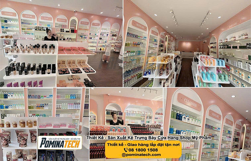 Kệ trưng bày cửa hàng shop mỹ phẩm - Kệ Siêu Thị Pominatech - Công Ty TNHH Pominatech Việt Nam