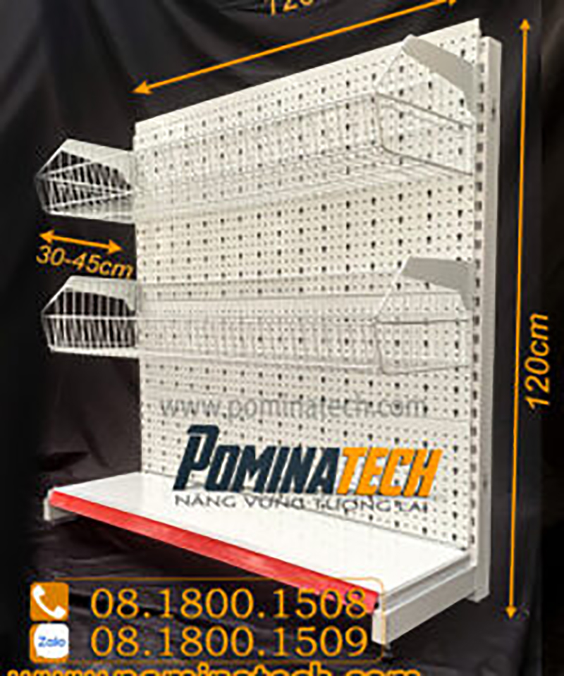 Kệ đơn tôn đục lỗ 3 tầng 2 giỏ - Kệ Siêu Thị Pominatech - Công Ty TNHH Pominatech Việt Nam