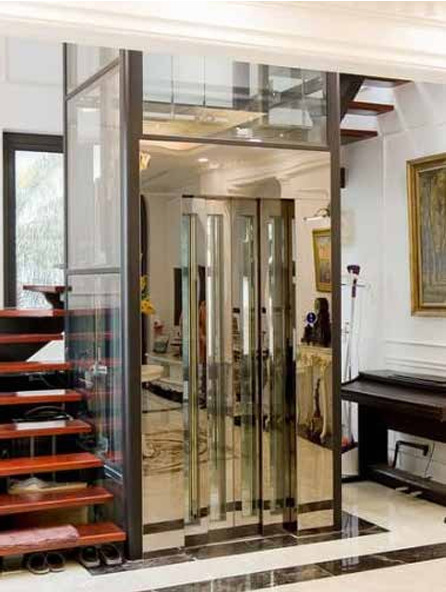 Khung hố thang máy kết cấu bằng thép và kính