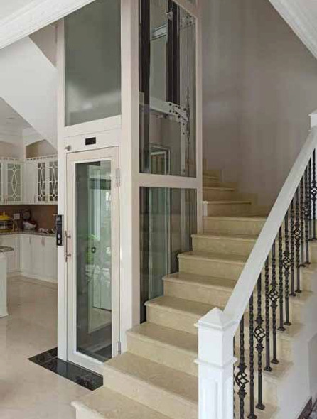 Khung hố thang máy kết cấu bằng thép và kính