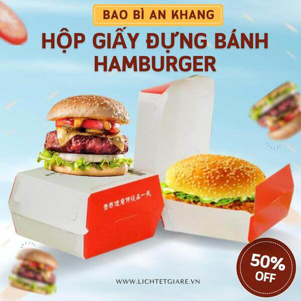 In hộp giấy đựng bánh Hamburger - Lịch Tết An Khang - Công Ty Trách Nghiệm Hữu Hạn Thương Mại Dịch Vụ Phát Triển An Khang