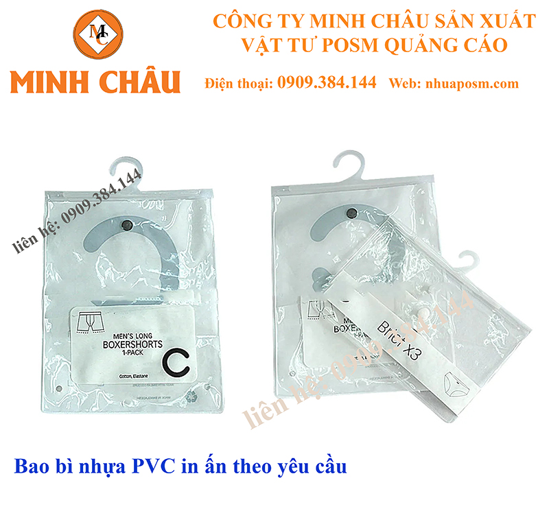 Túi nhựa trong suốt in logo có móc - POSM Minh Châu - Công Ty TNHH Thương Mại Tổng Hợp Xuất Nhập Khẩu Minh Châu