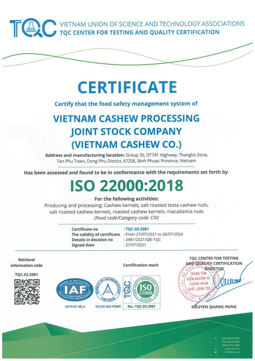 Giấy chứng nhận ISO 22000:2018
