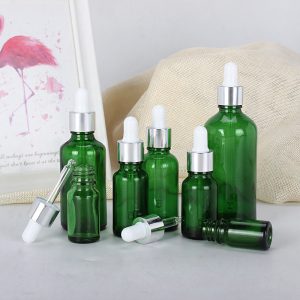 Chai đựng tinh dầu serum xanh lá khoen bạc núm trắng