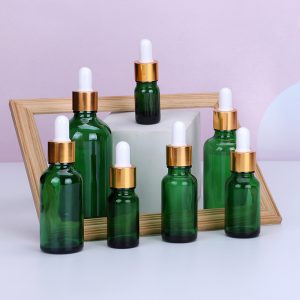 Chai đựng tinh dầu serum xanh lá khoen vàng núm trắng