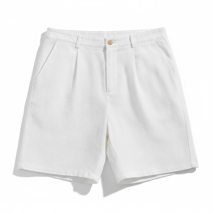 Quần short linen nam màu trắng xếp ly