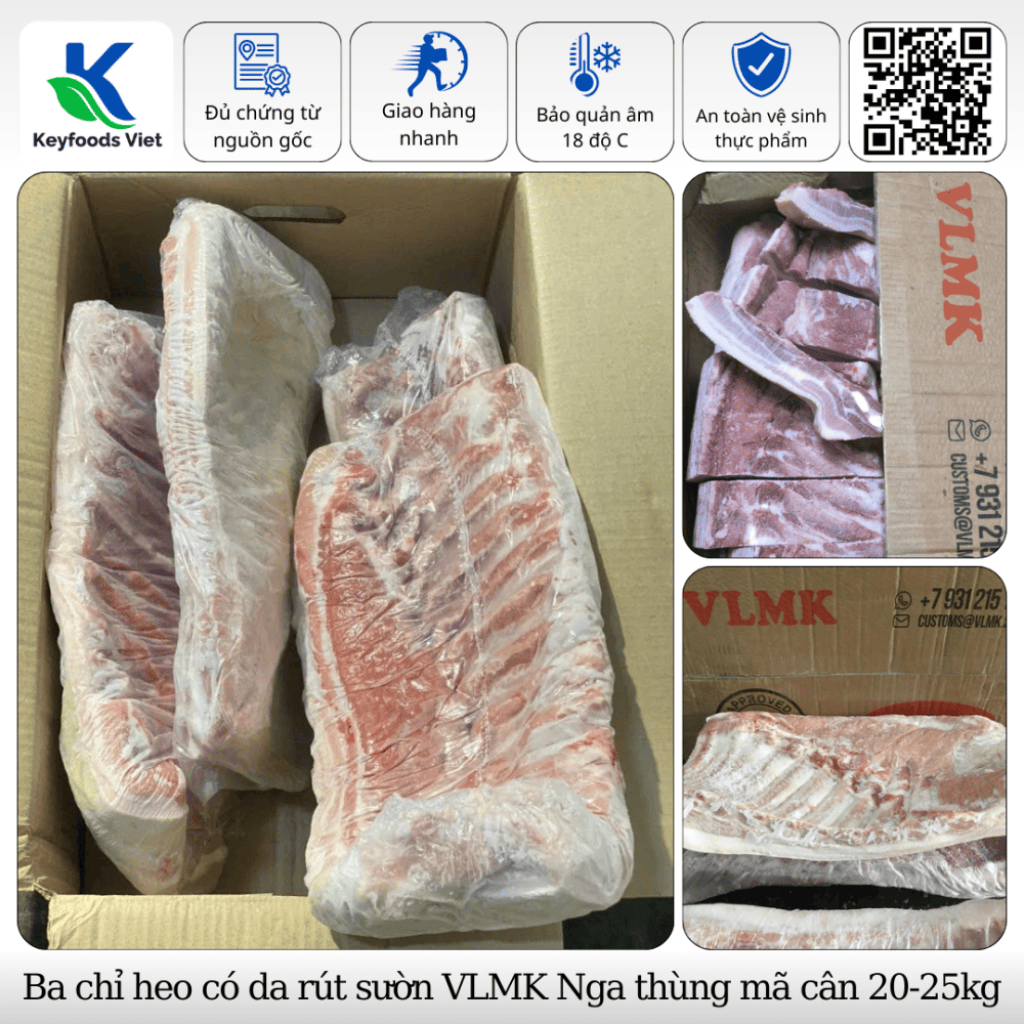 Ba chỉ heo có da rút sườn VLMK - Thực Phẩm Đông Lạnh Keyfoods Việt - Công Ty TNHH Đầu Tư Thương Mại Quốc Tế KeyGroup